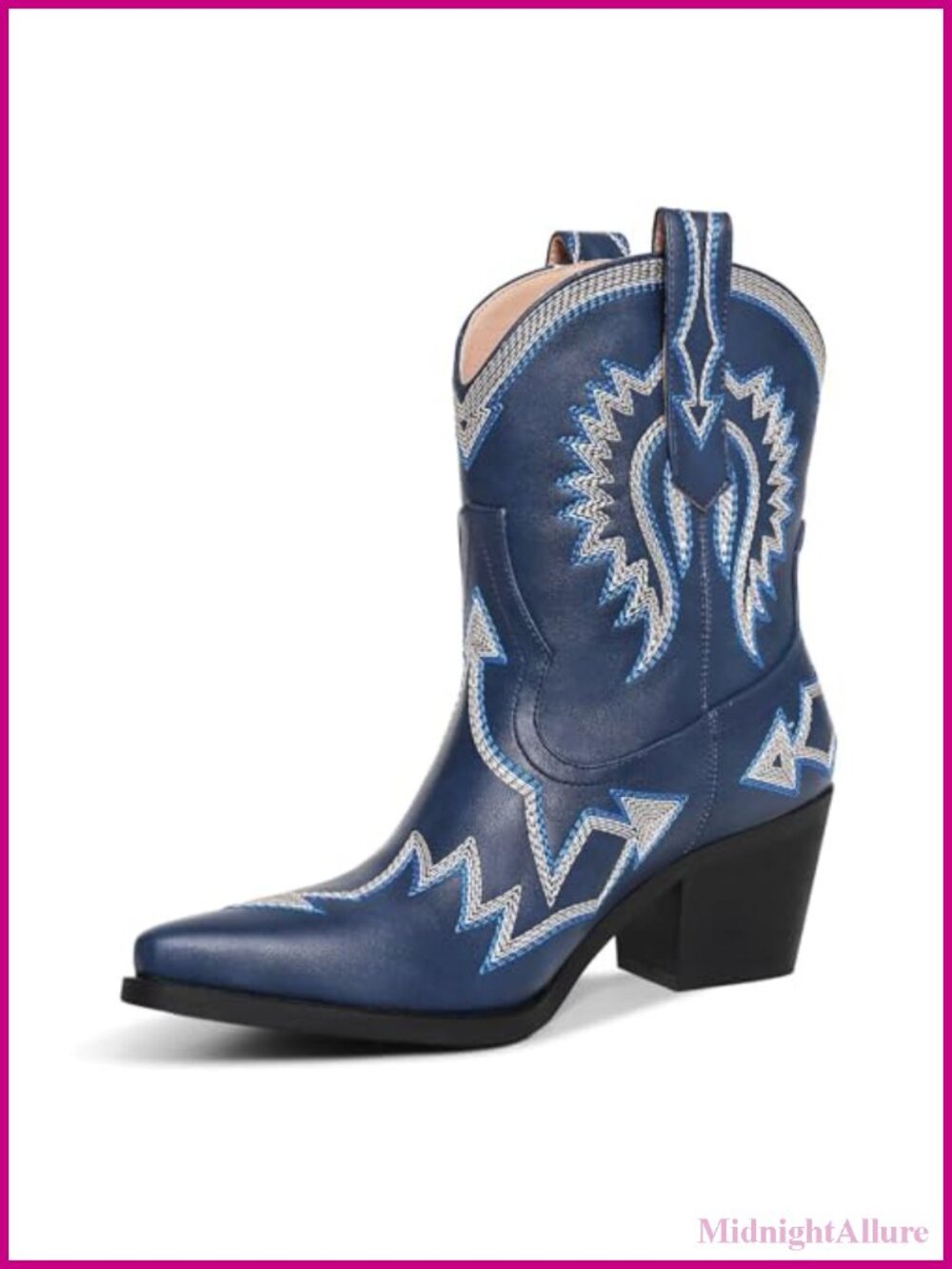 Women's Western Ankle Cowboy Boots Chunky Pointed Toe Faux Leather